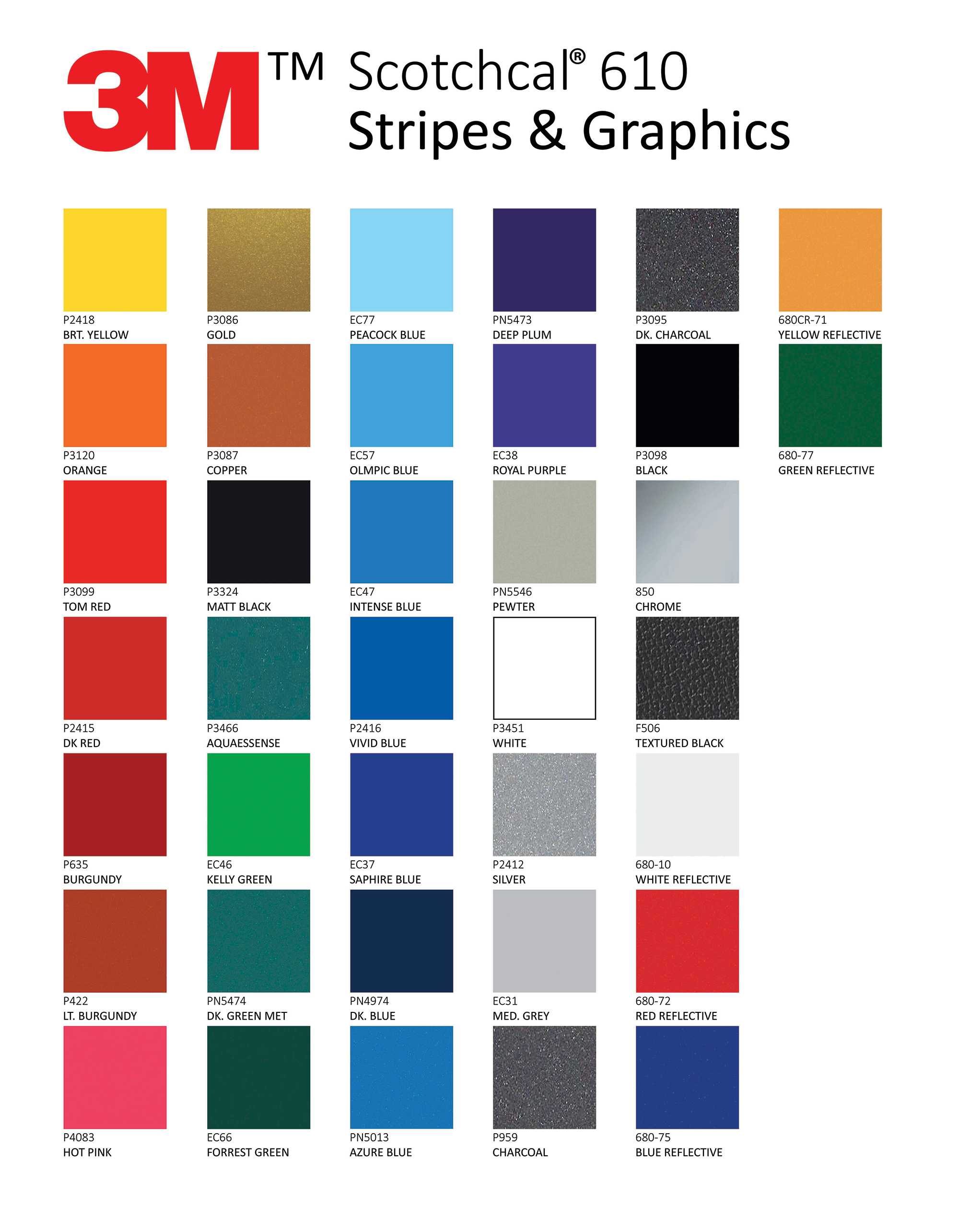 3m pinstripe tape color chart. 